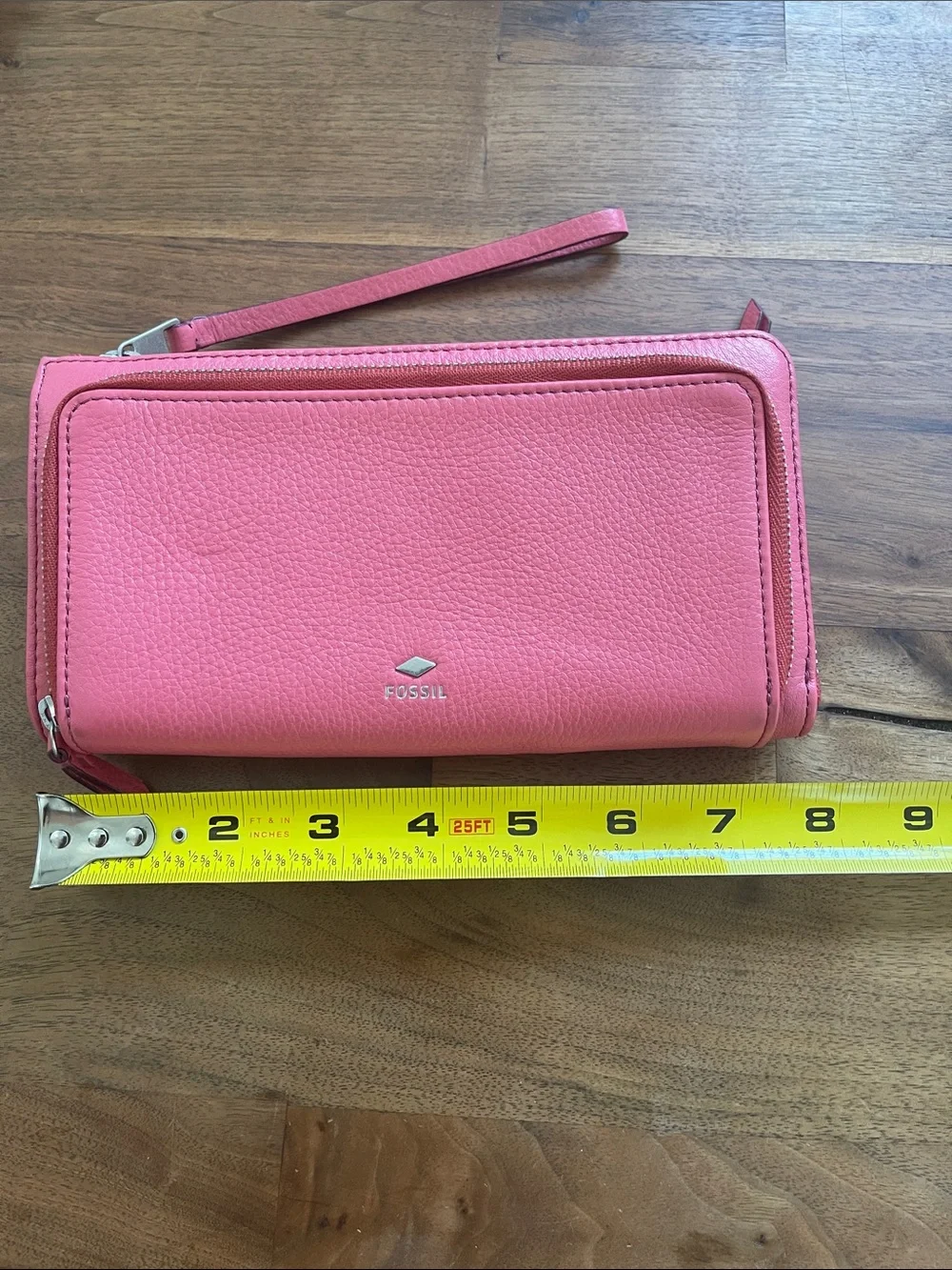 Fossil Coral Pink Leather Wristlet Wallet with Zip Pocket
